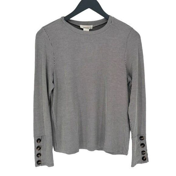 Urban Romantics Women's Long Sleeve Stripe Blouse Black & White Size Medium NWT - Picture 1 of 7
